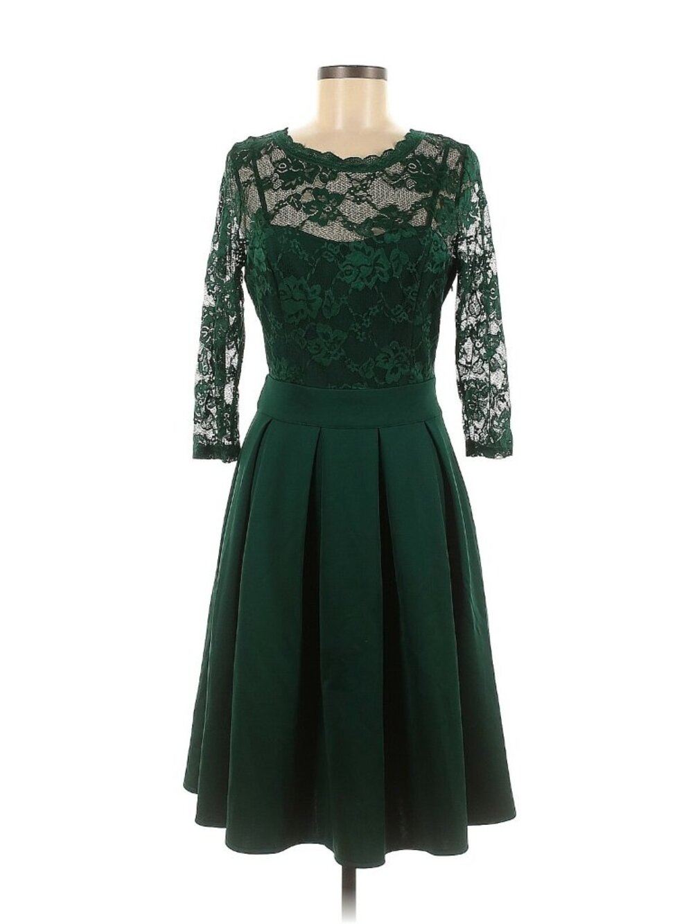NWT Miusol Womens Illusion Lace Deep Black Size M Pleated A-Line Dress - Picture 2 of 6
